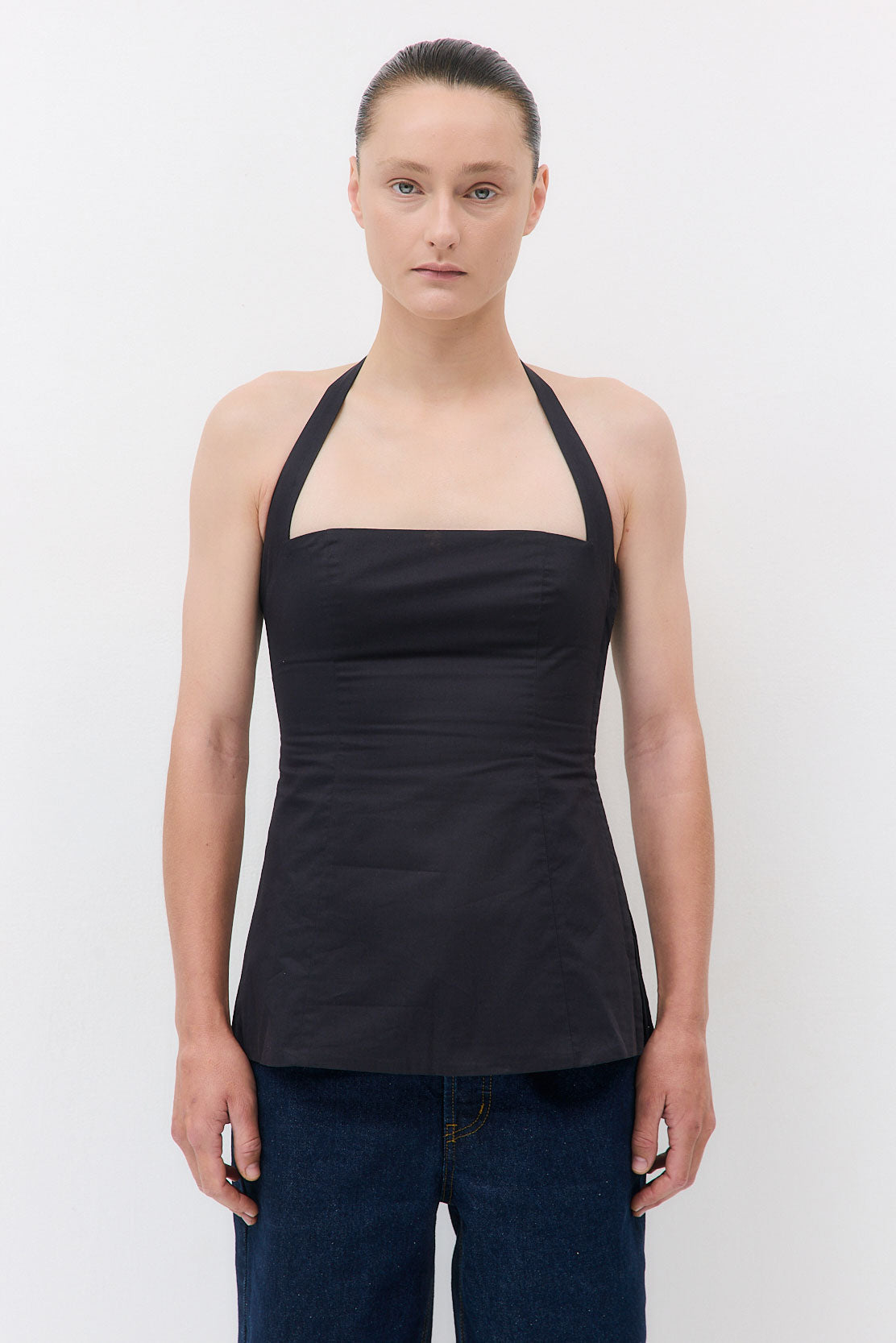 Fitted Poplin Halter Neck