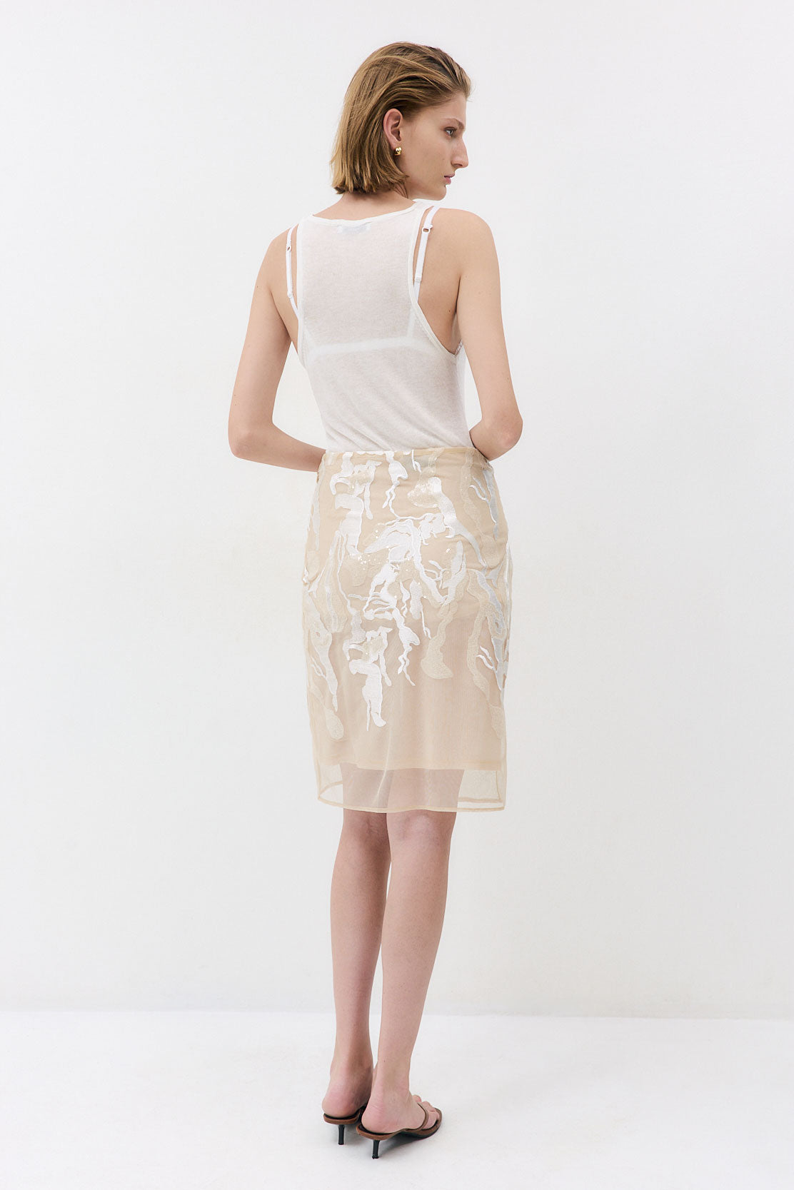 Semi Sheer Embroidered Midi Skirt