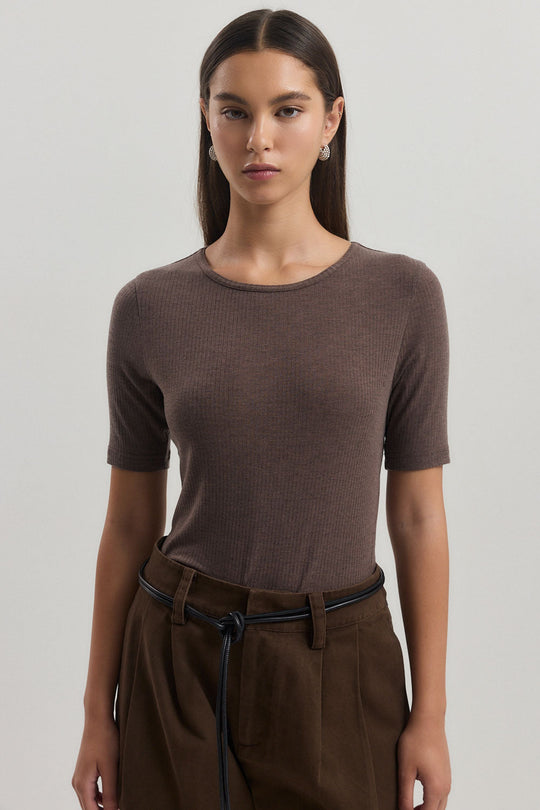 Ribbed Mid Sleeve T Shirt