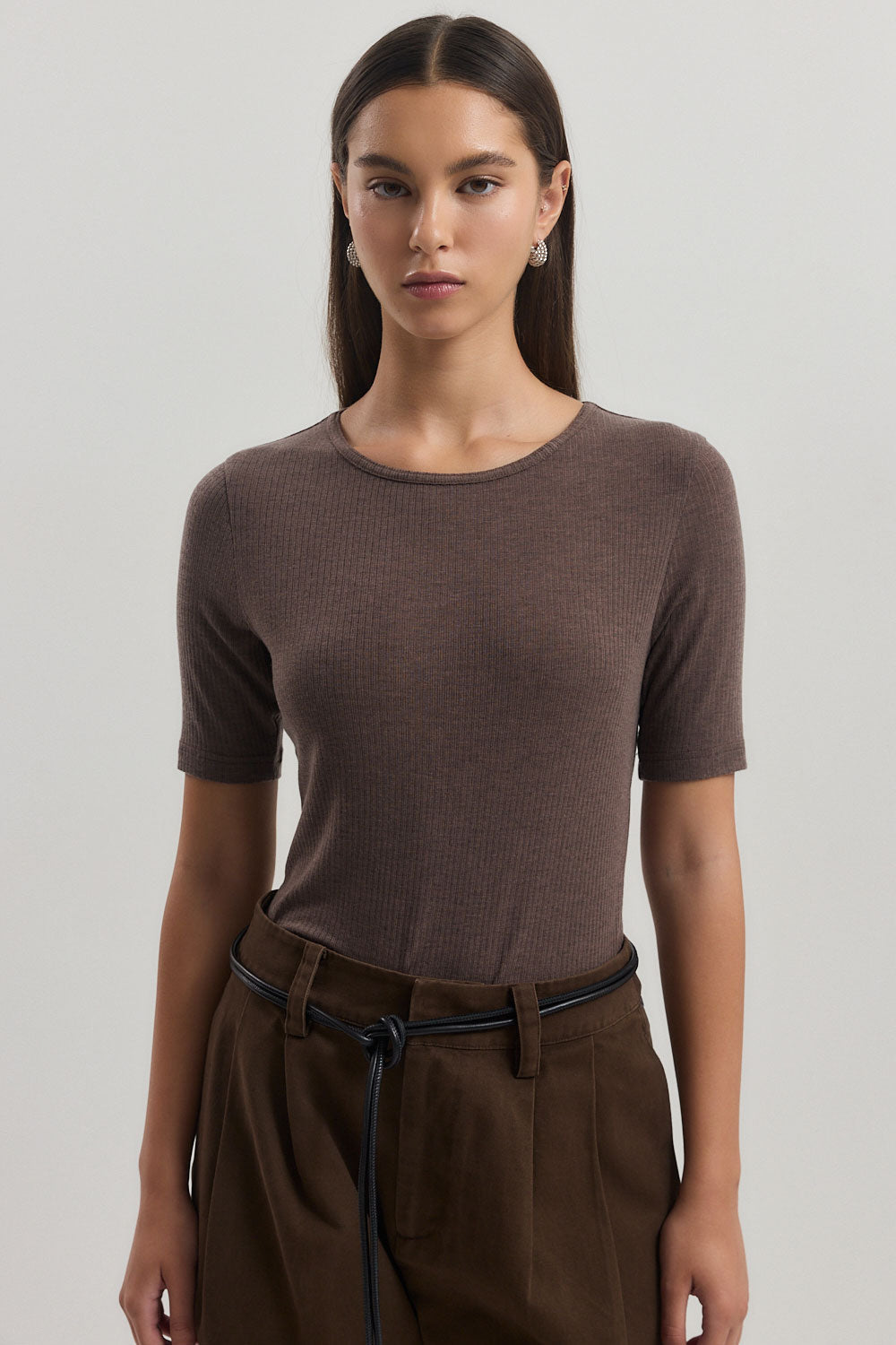 Ribbed Mid Sleeve T Shirt