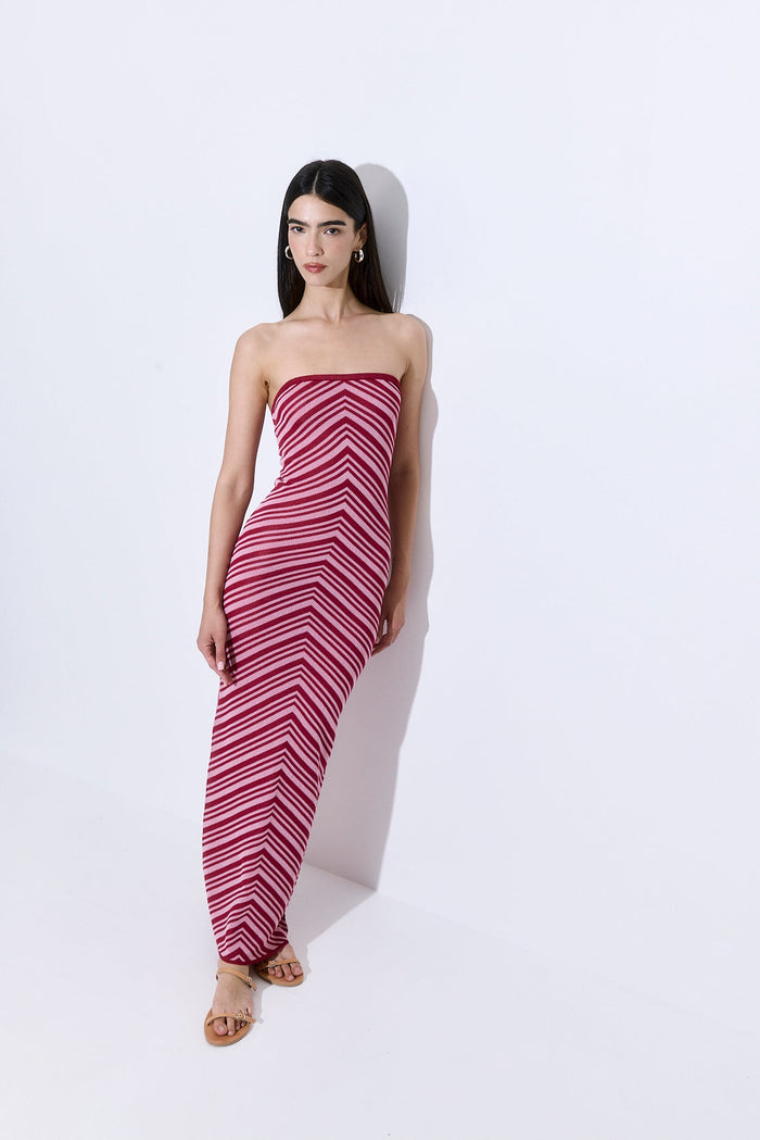 Pattern Knitted Strapless Dress