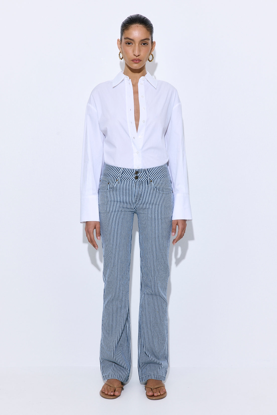 Drill Cotton Flared Leg Pants