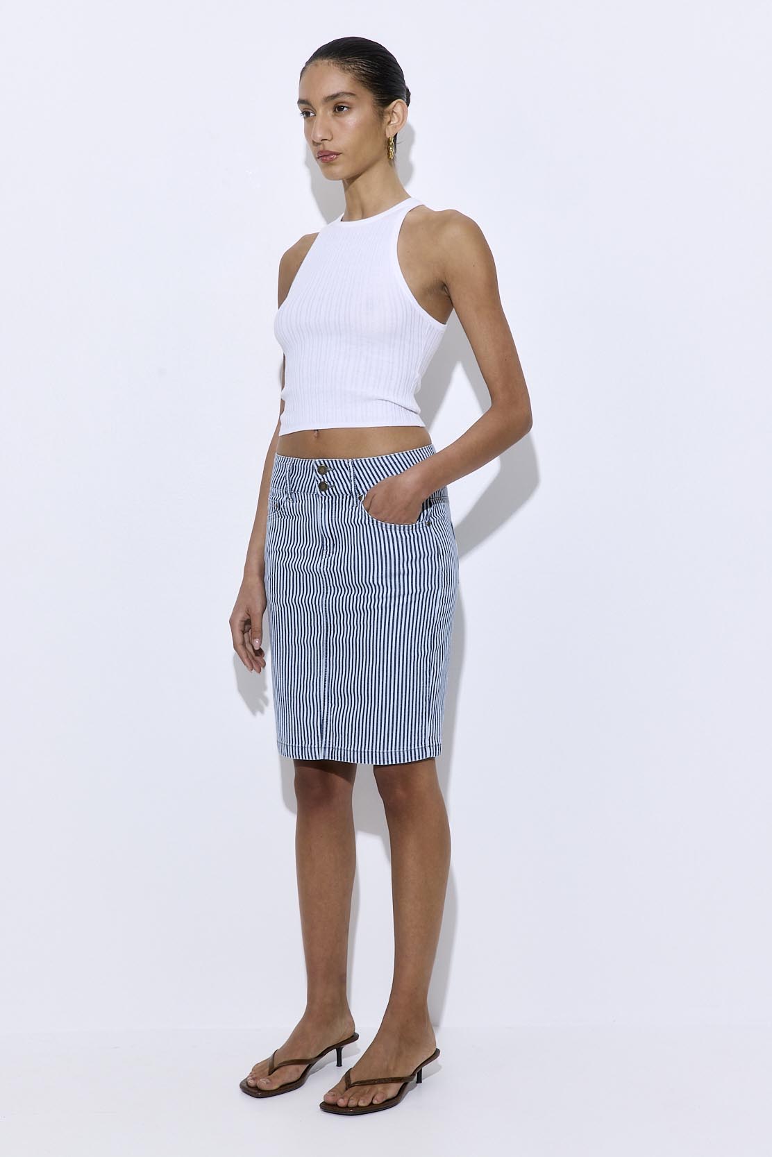 Drill Cotton Midi Skirt