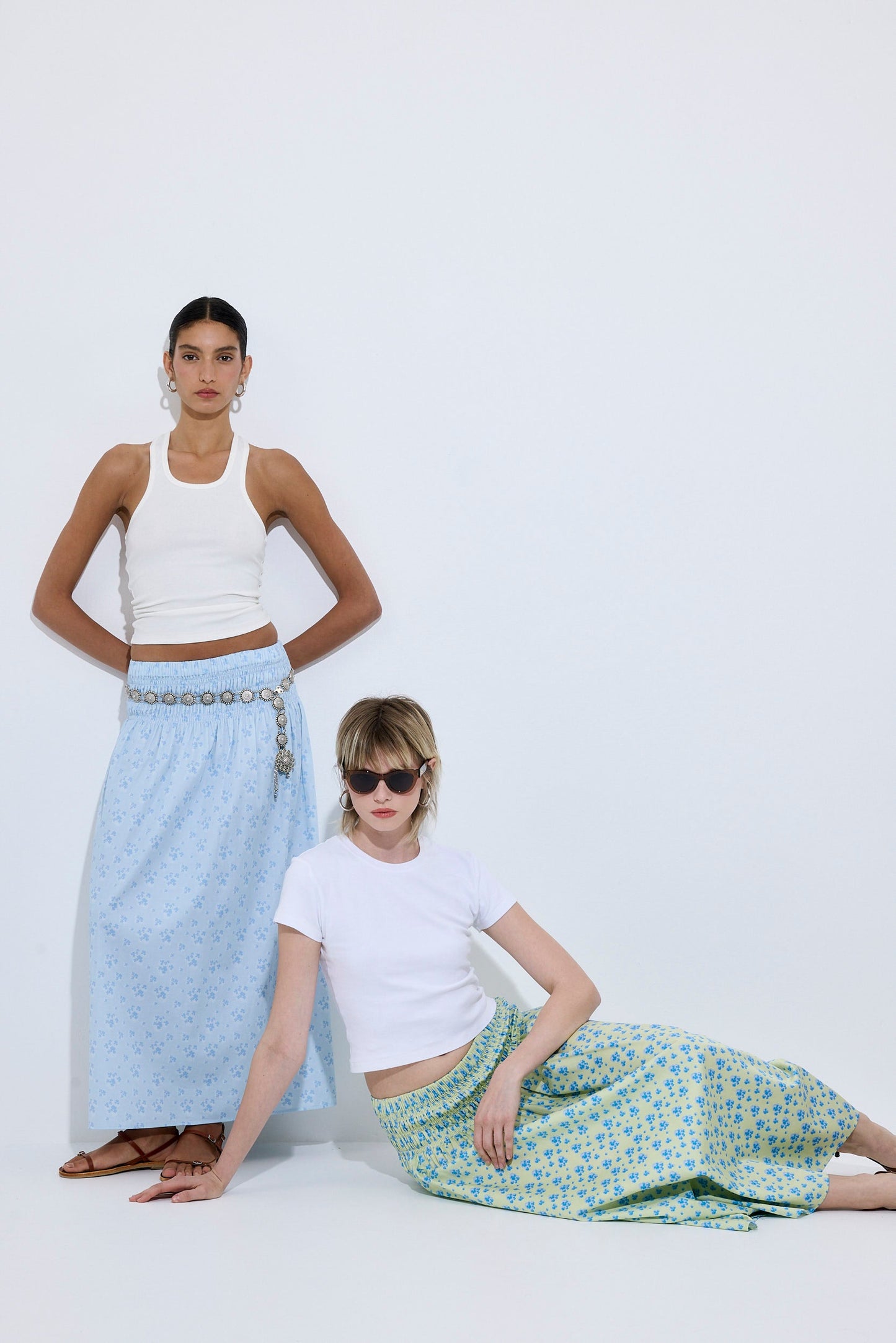 Shirred Waist Maxi Skirt