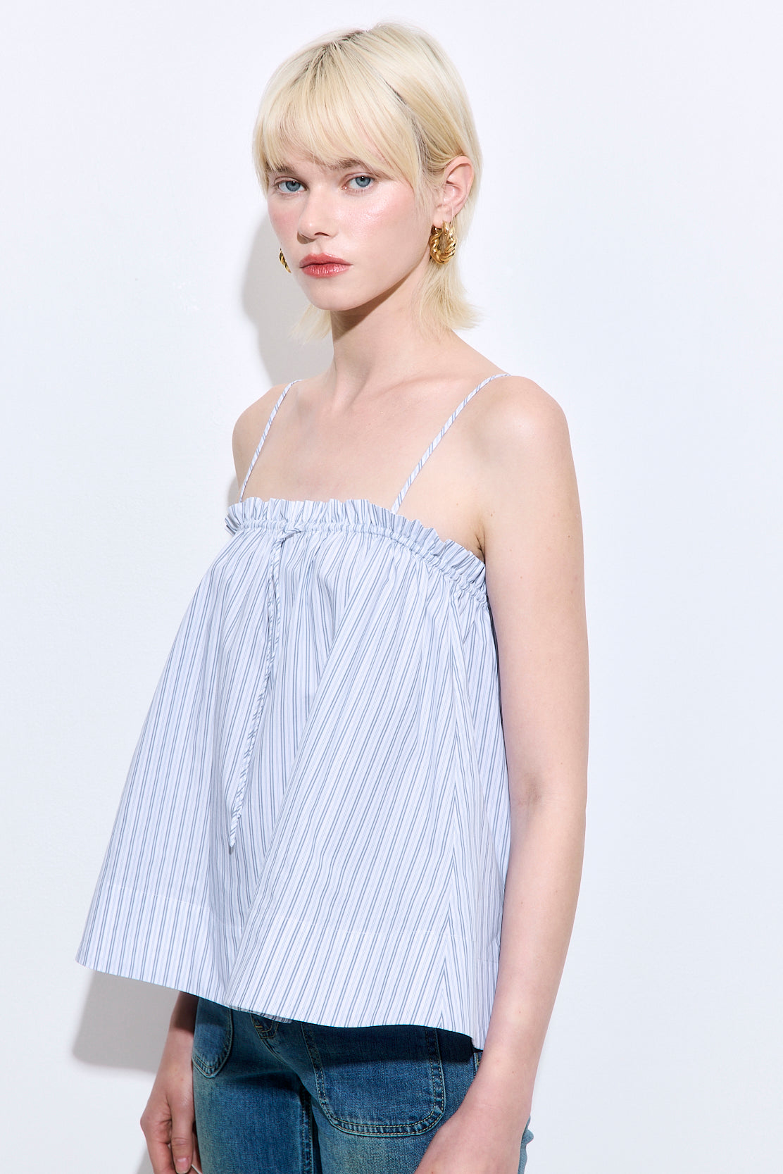 Ruffled Poplin Strappy Top