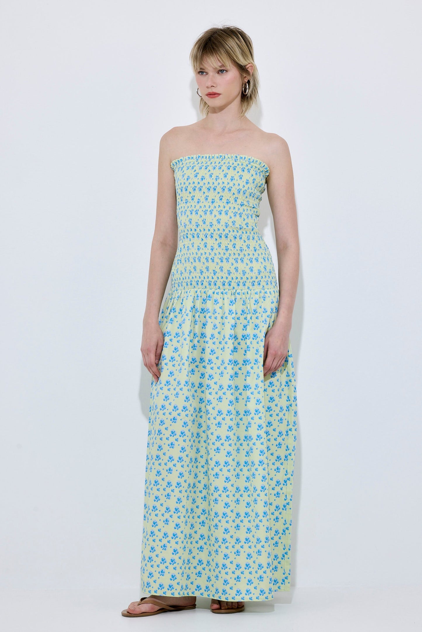 Shirred Strapless Maxi Dress