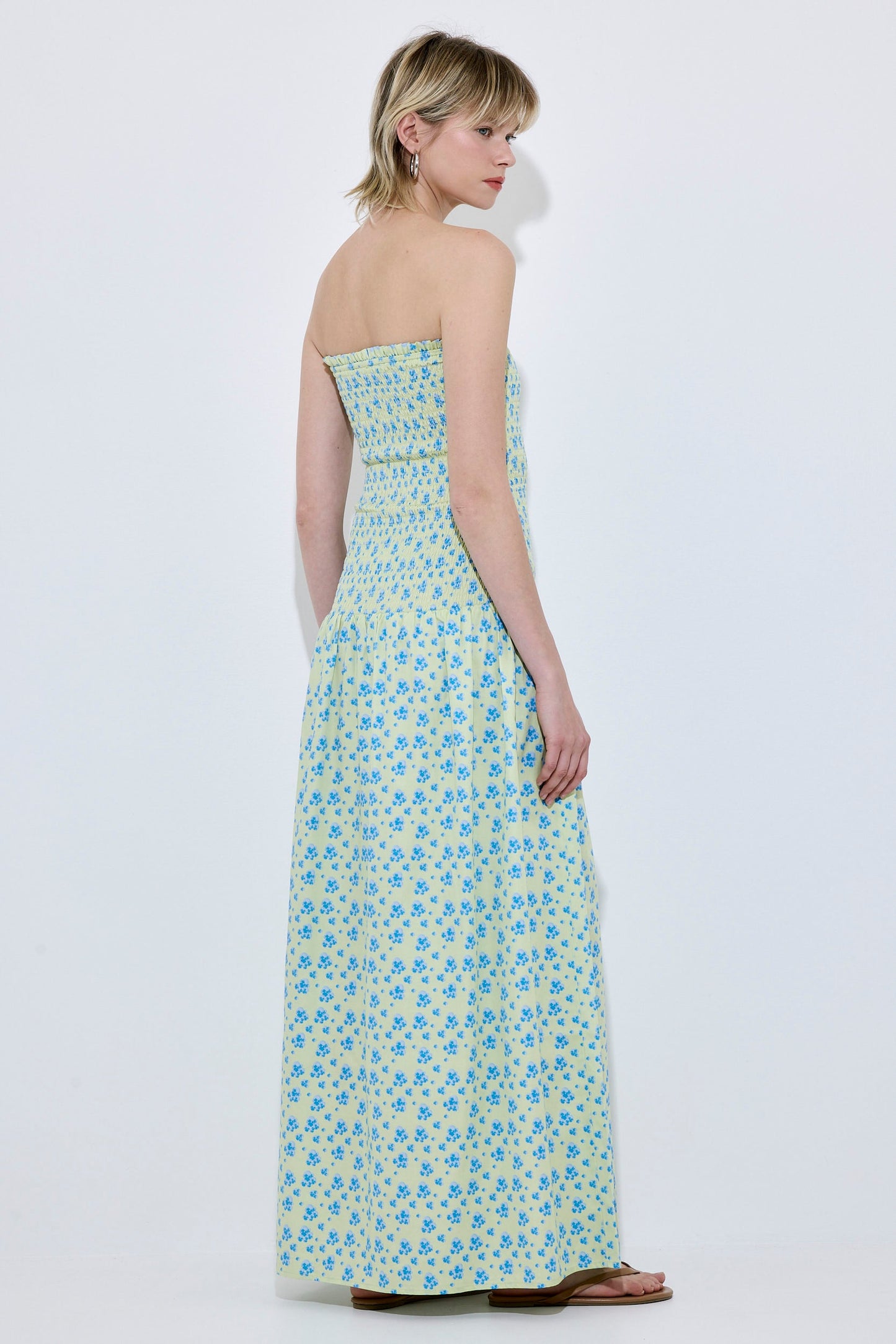 Shirred Strapless Maxi Dress