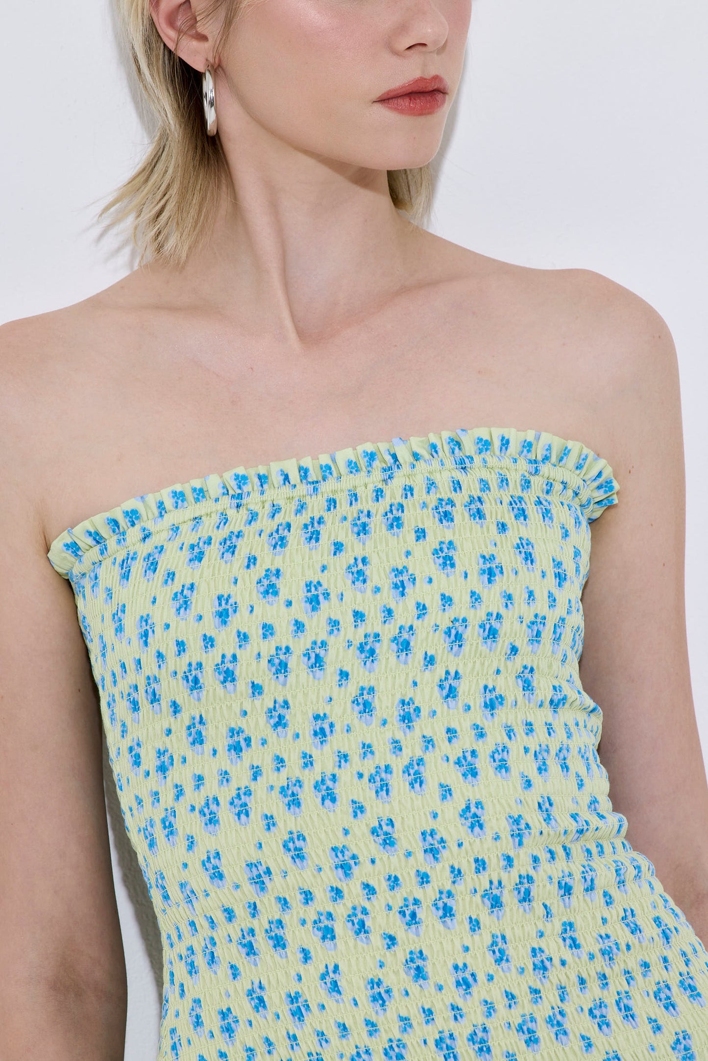 Shirred Strapless Maxi Dress