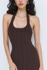 Ribbed Halter Neck Maxi Dress