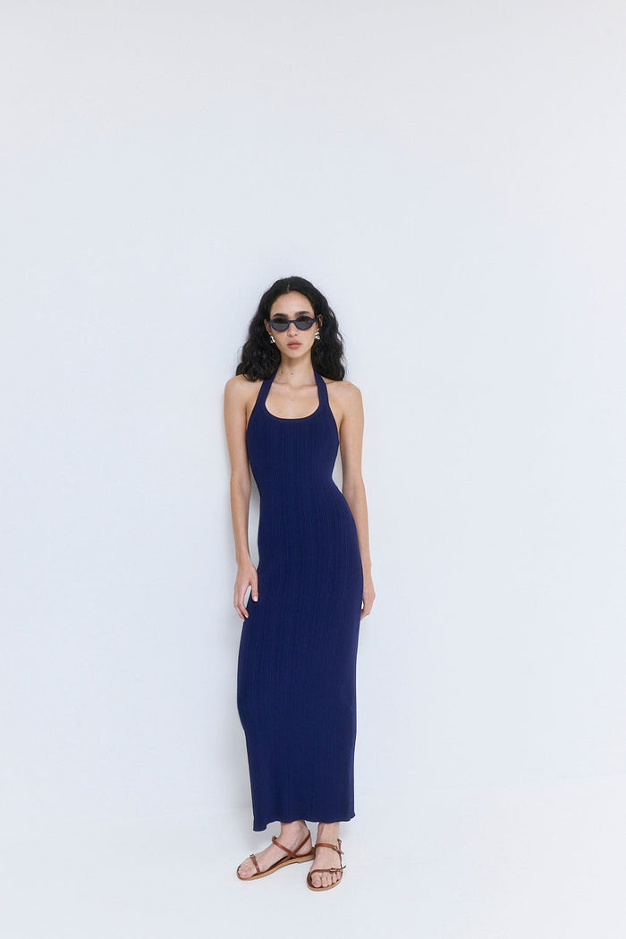 Ribbed Halter Neck Maxi Dress