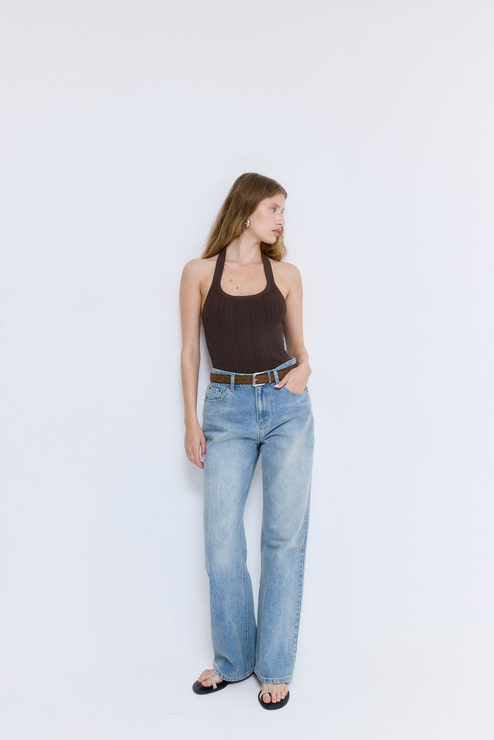 Ribbed Halter Neck Tank Top