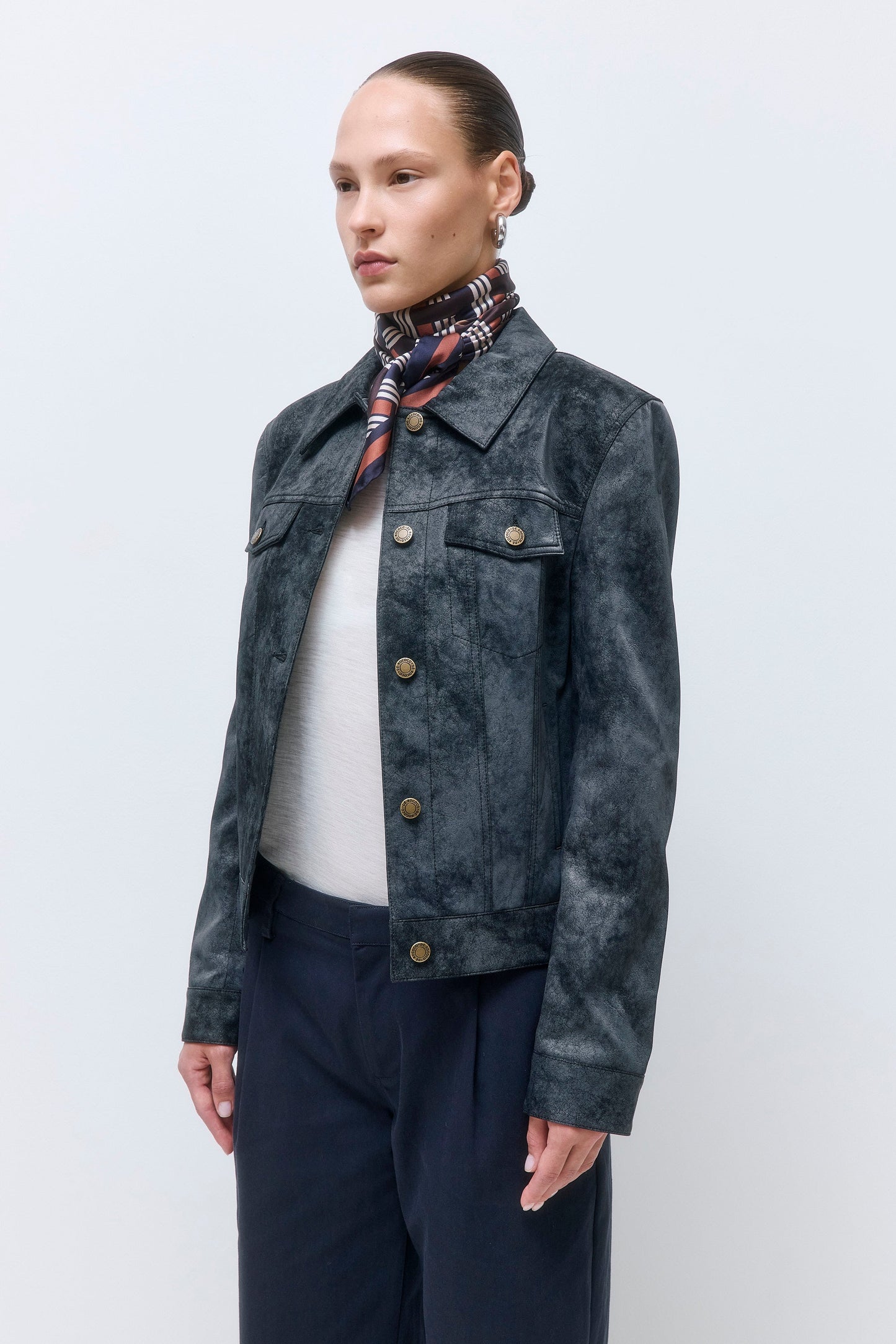 Vegan Leather Denim Fit Jacket
