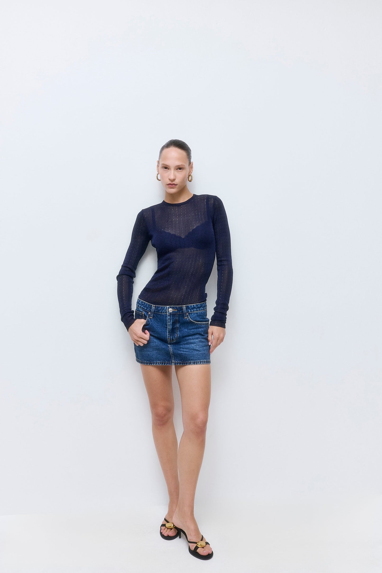 Semi Sheer Crochet Crewneck