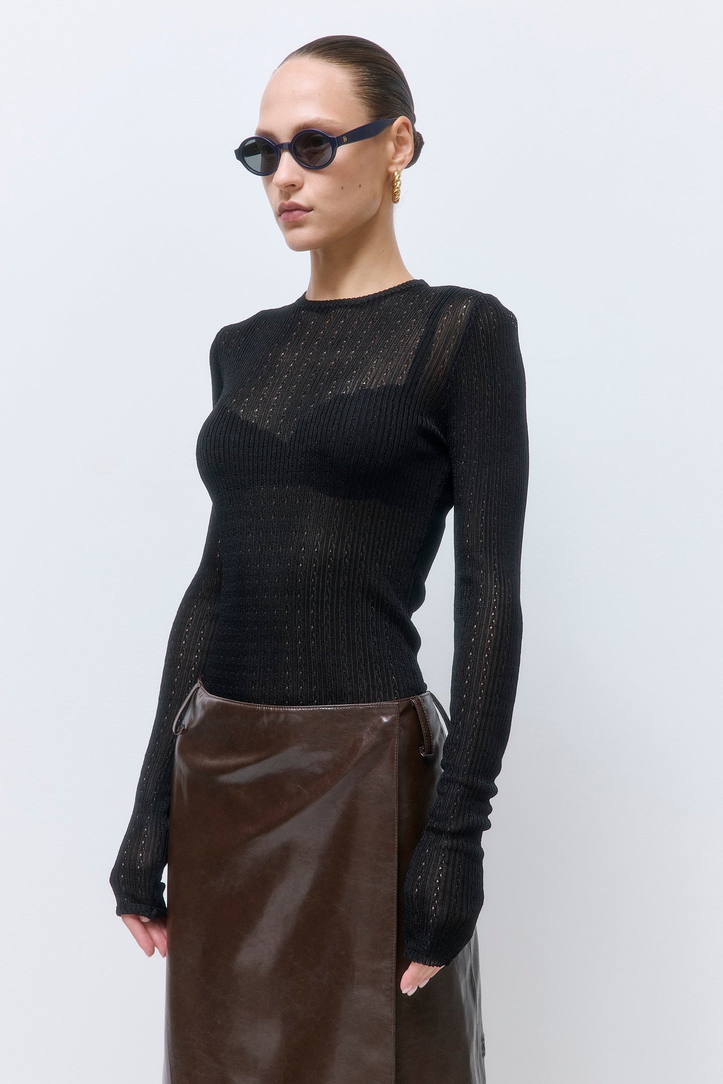 Semi Sheer Crochet Crewneck