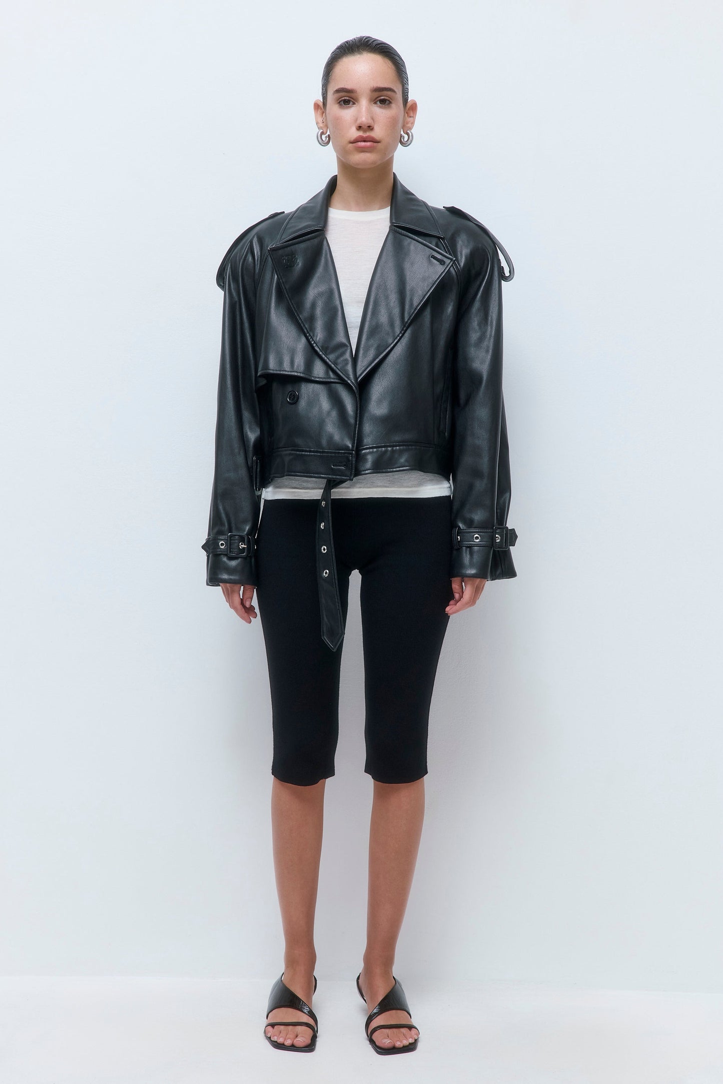 Vegan Leather Cropped Trench Coat