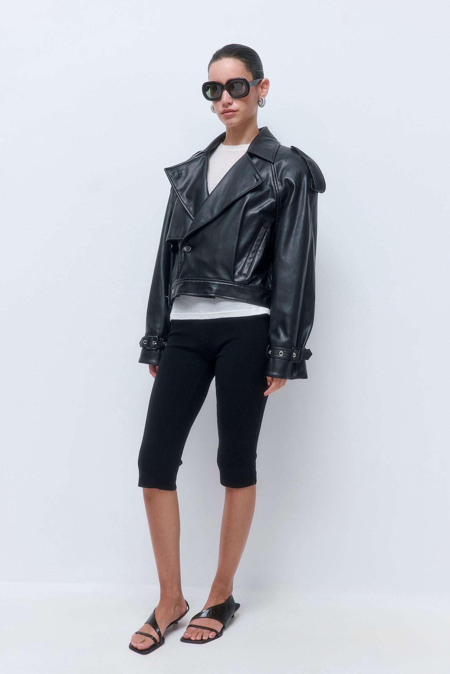 Vegan Leather Cropped Trench Coat