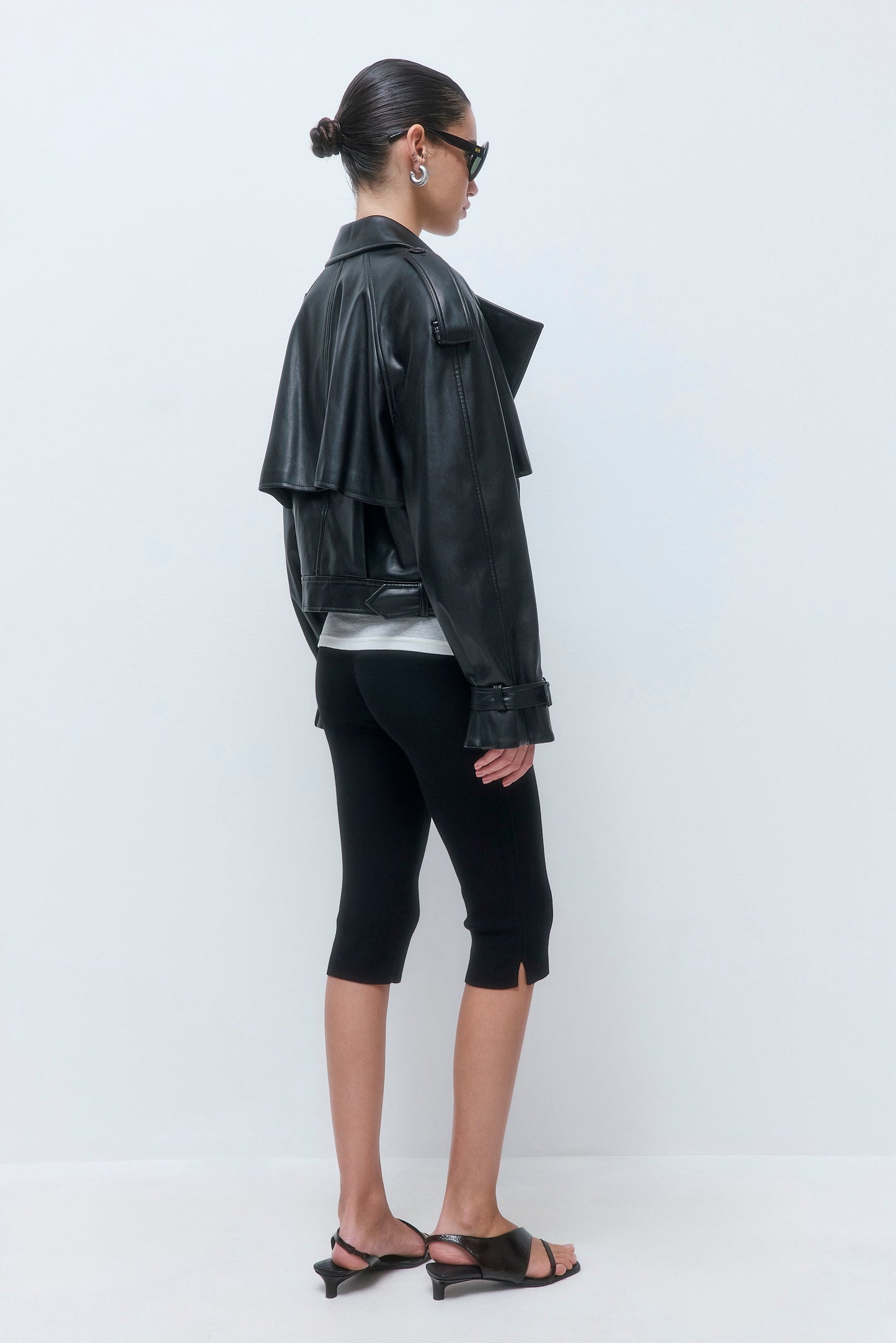 Vegan Leather Cropped Trench Coat