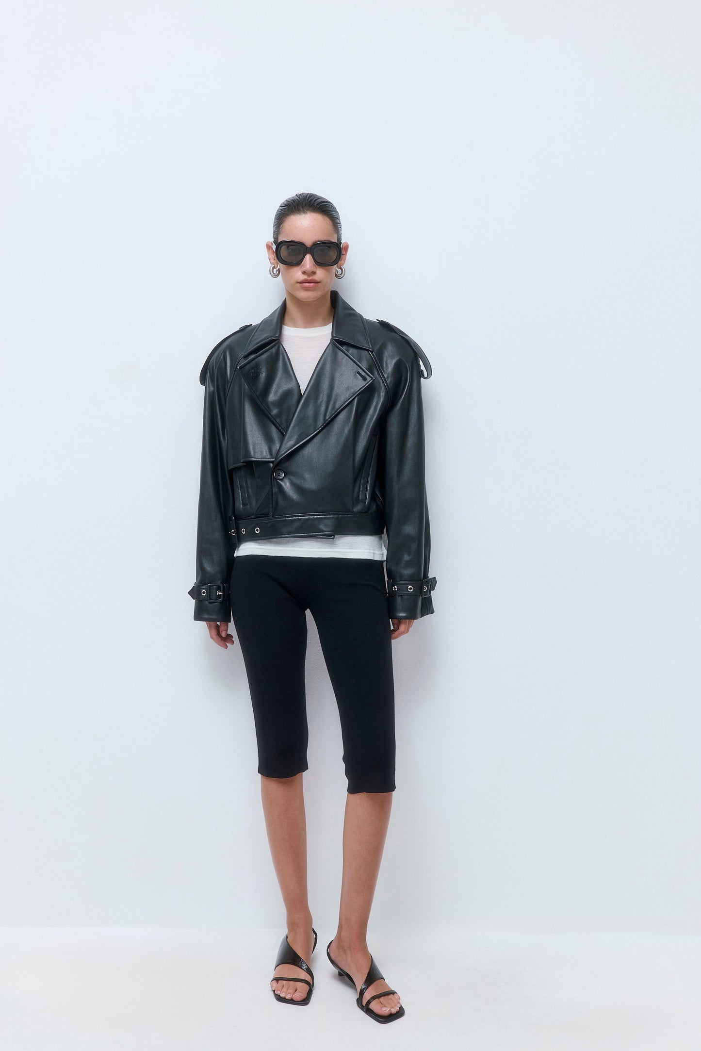 Vegan Leather Cropped Trench Coat