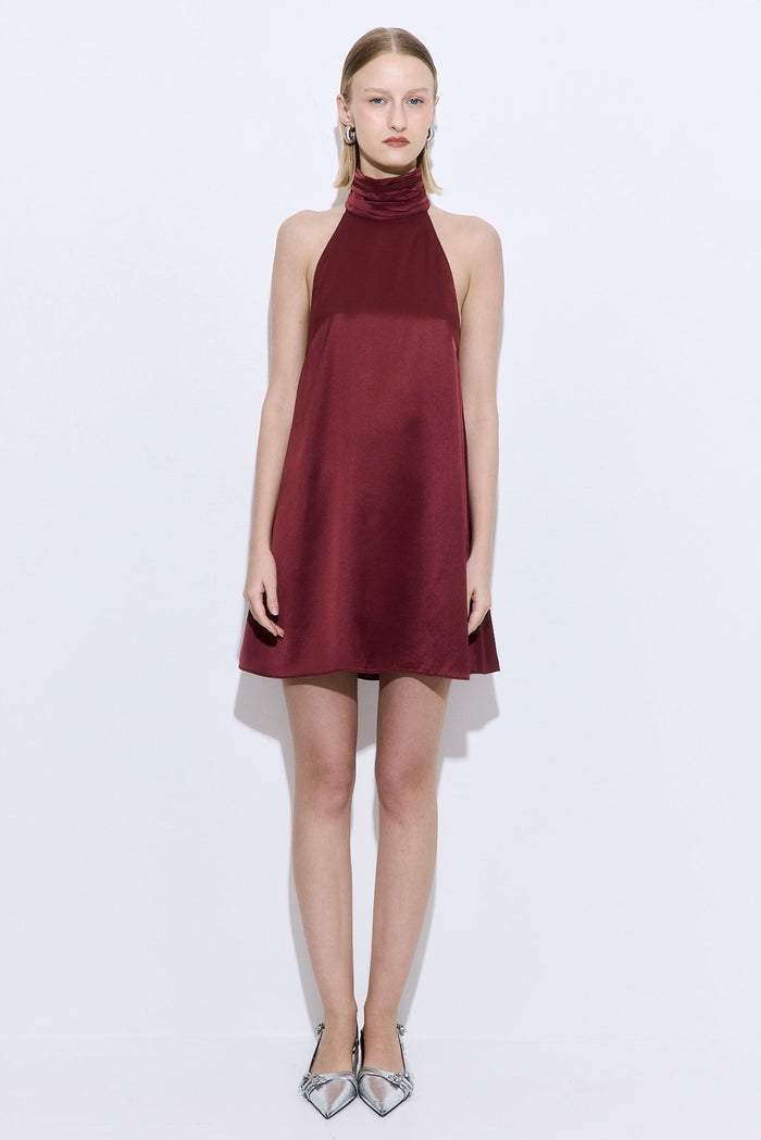 High Collar Satin Mini Dress