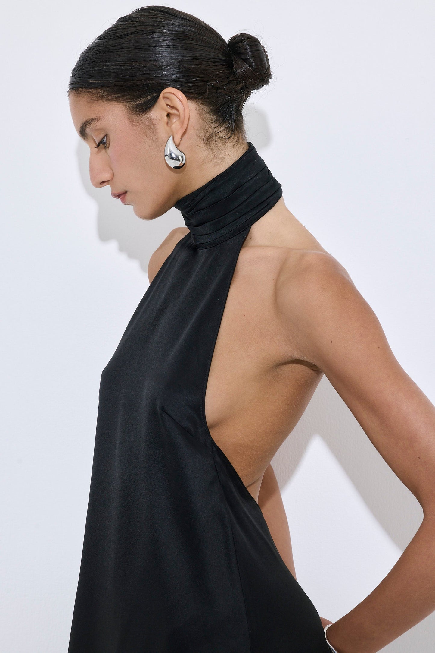 High Collar Satin Mini Dress