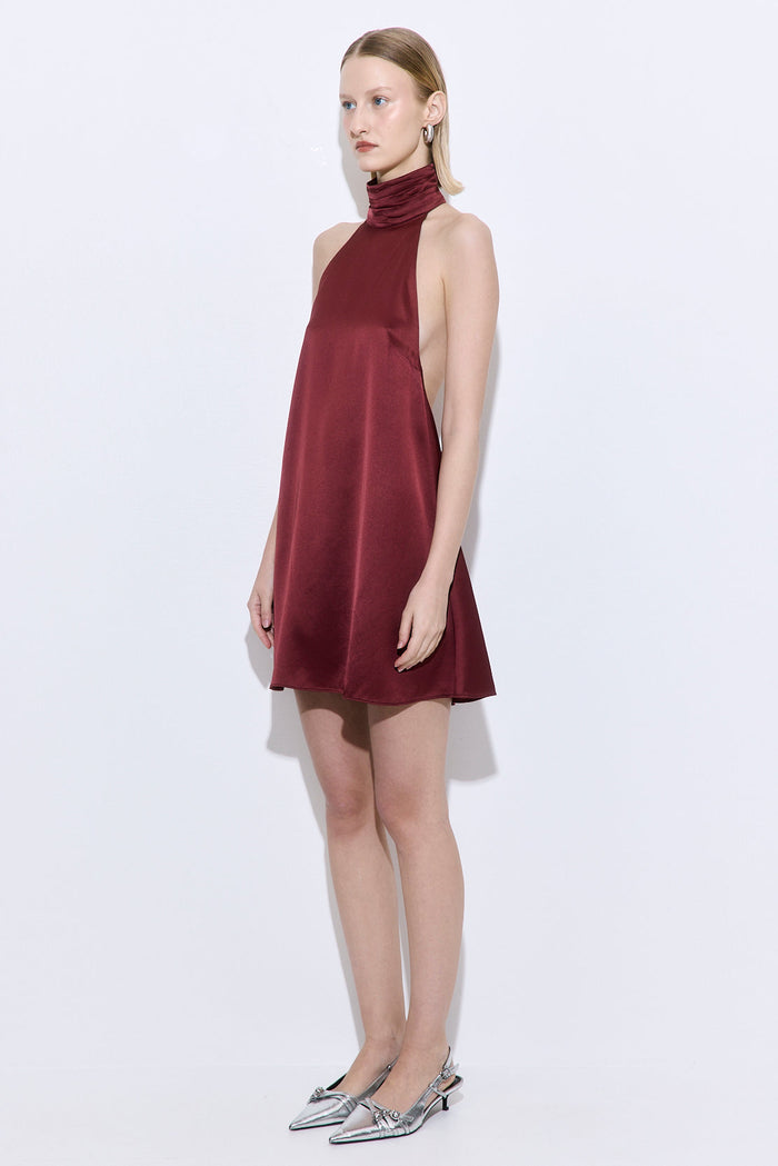 High Collar Satin Mini Dress
