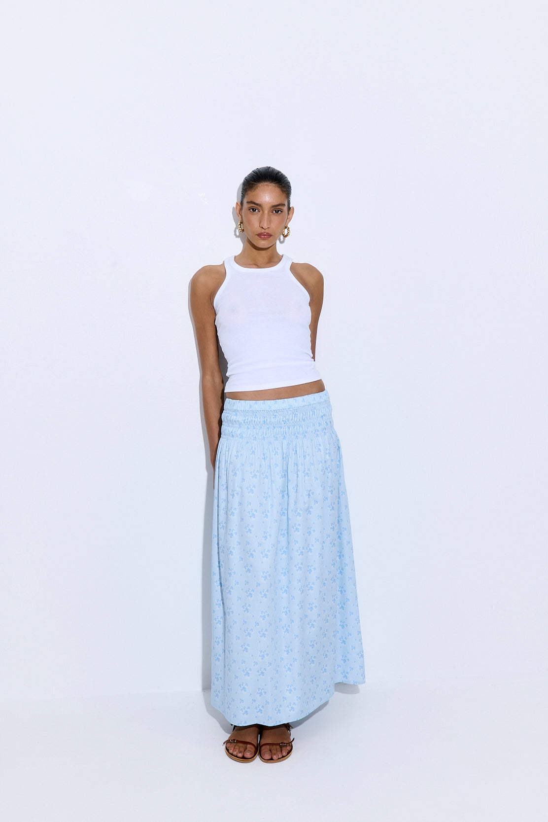 Shirred Waist Maxi Skirt
