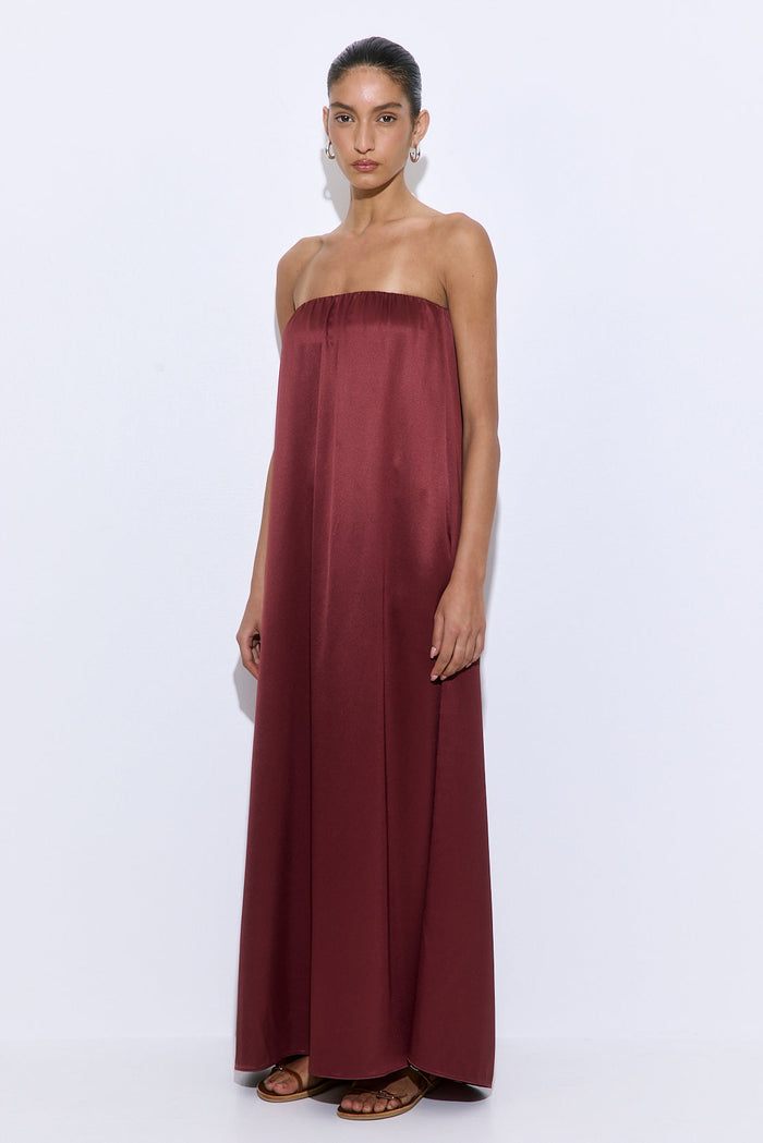 Gathered Strapless Satin Dress