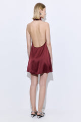 High Collar Satin Mini Dress