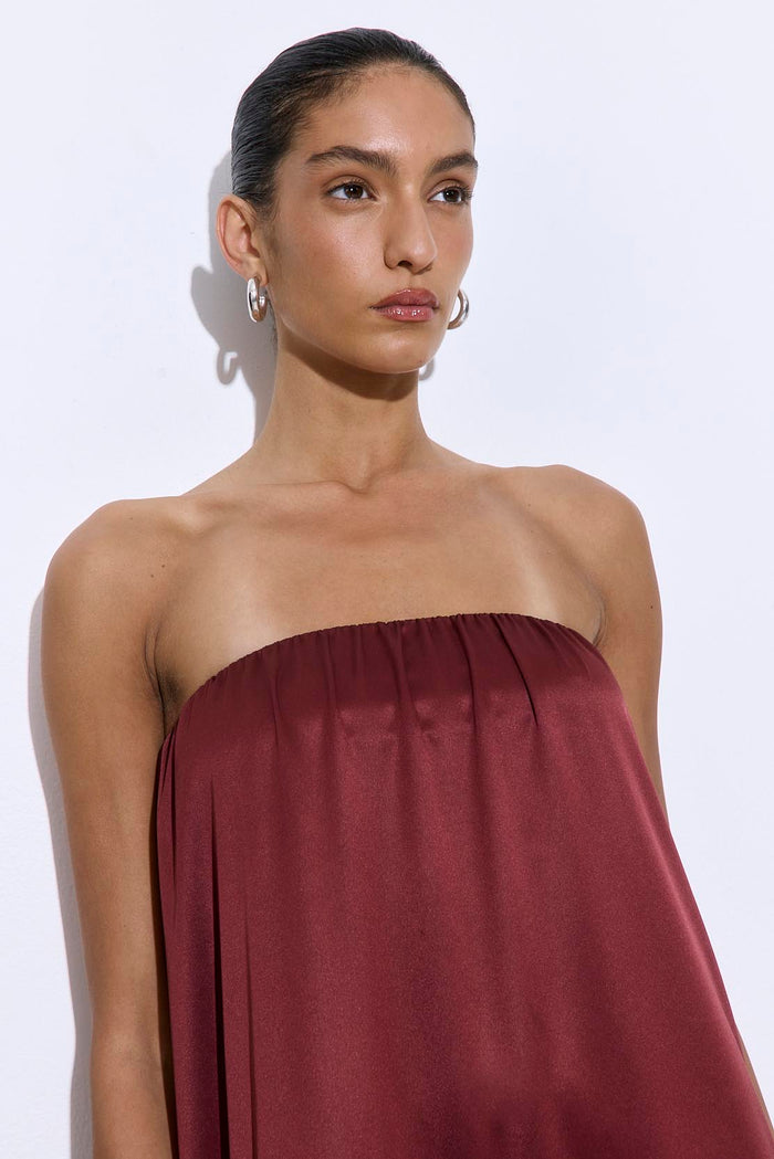 Gathered Strapless Satin Dress