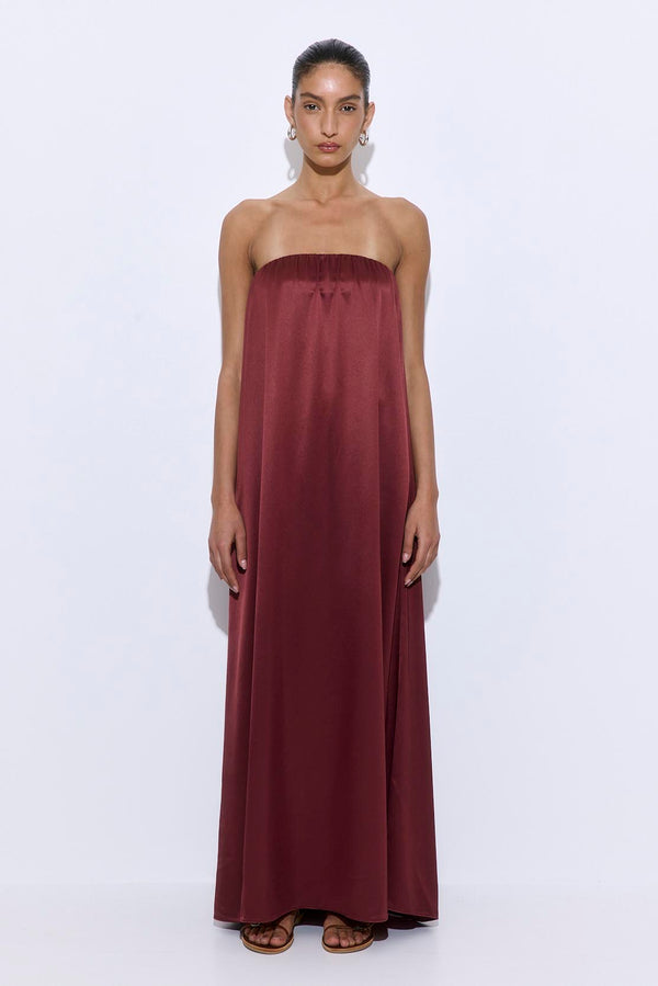 Gathered Strapless Satin Dress