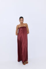 Gathered Strapless Satin Dress