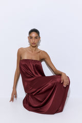 Gathered Strapless Satin Dress