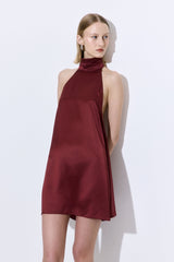 High Collar Satin Mini Dress