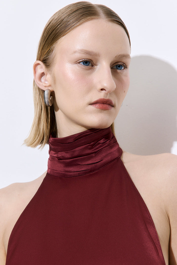 High Collar Satin Mini Dress