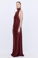 High Collar Satin Maxi Dress