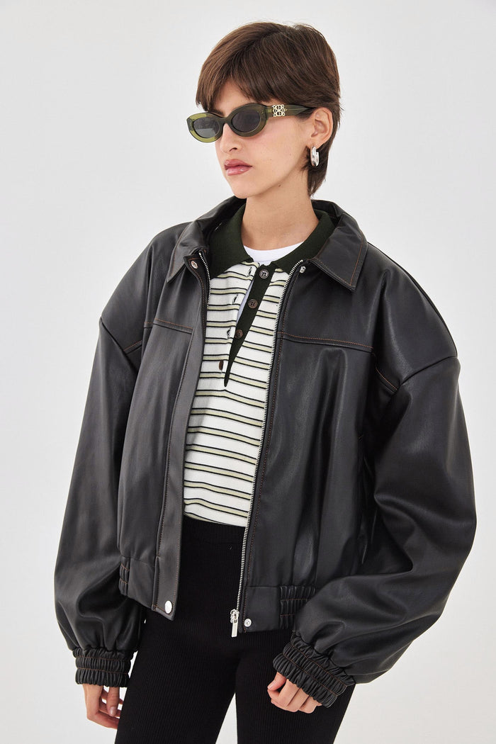 Vegan Leather Bomber Jacket