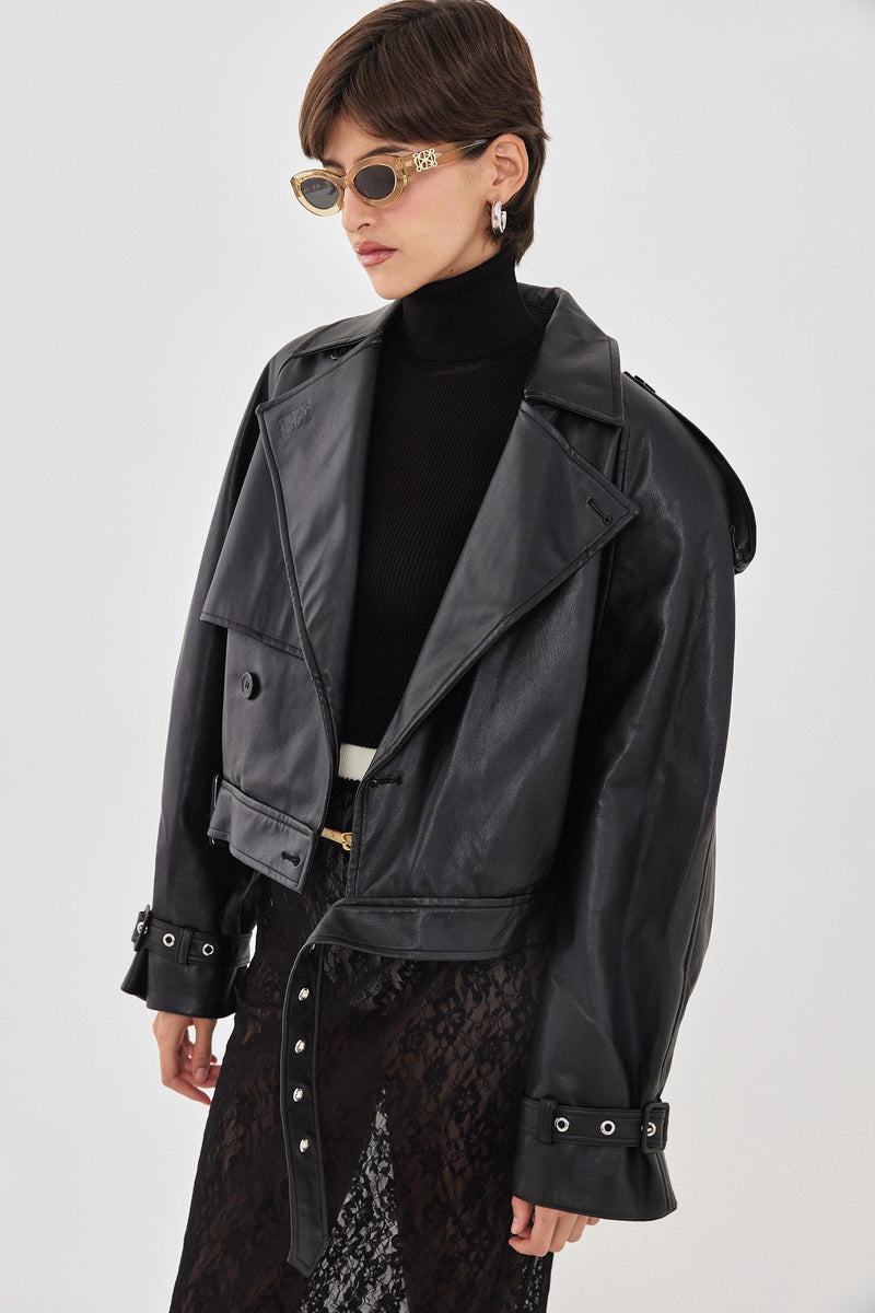 Vegan Leather Cropped Trench Coat