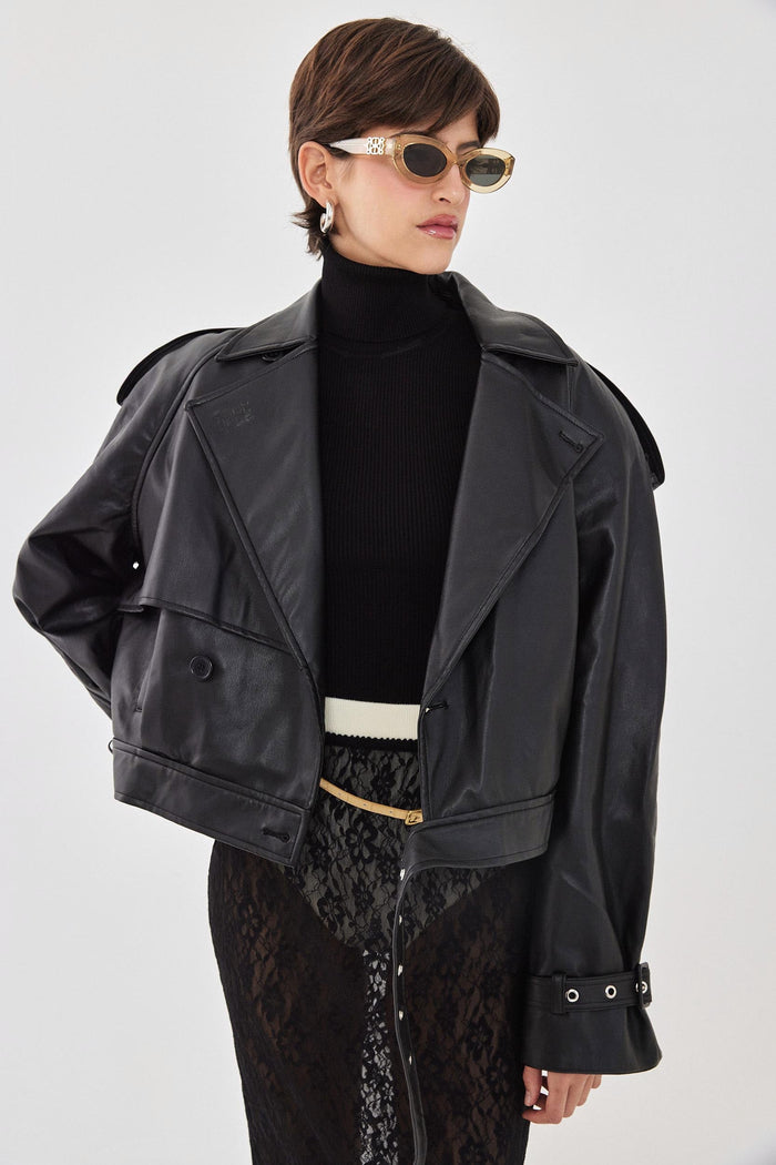 Vegan Leather Cropped Trench Coat