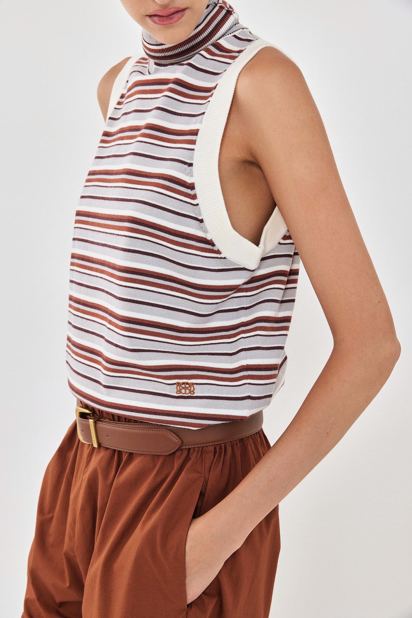 Sleeveless Knit Turtleneck Top