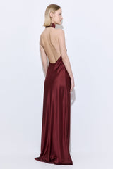 High Collar Satin Maxi Dress