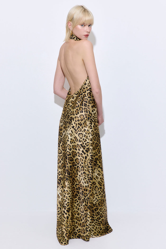High Collar Satin Maxi Dress