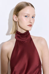 High Collar Satin Maxi Dress