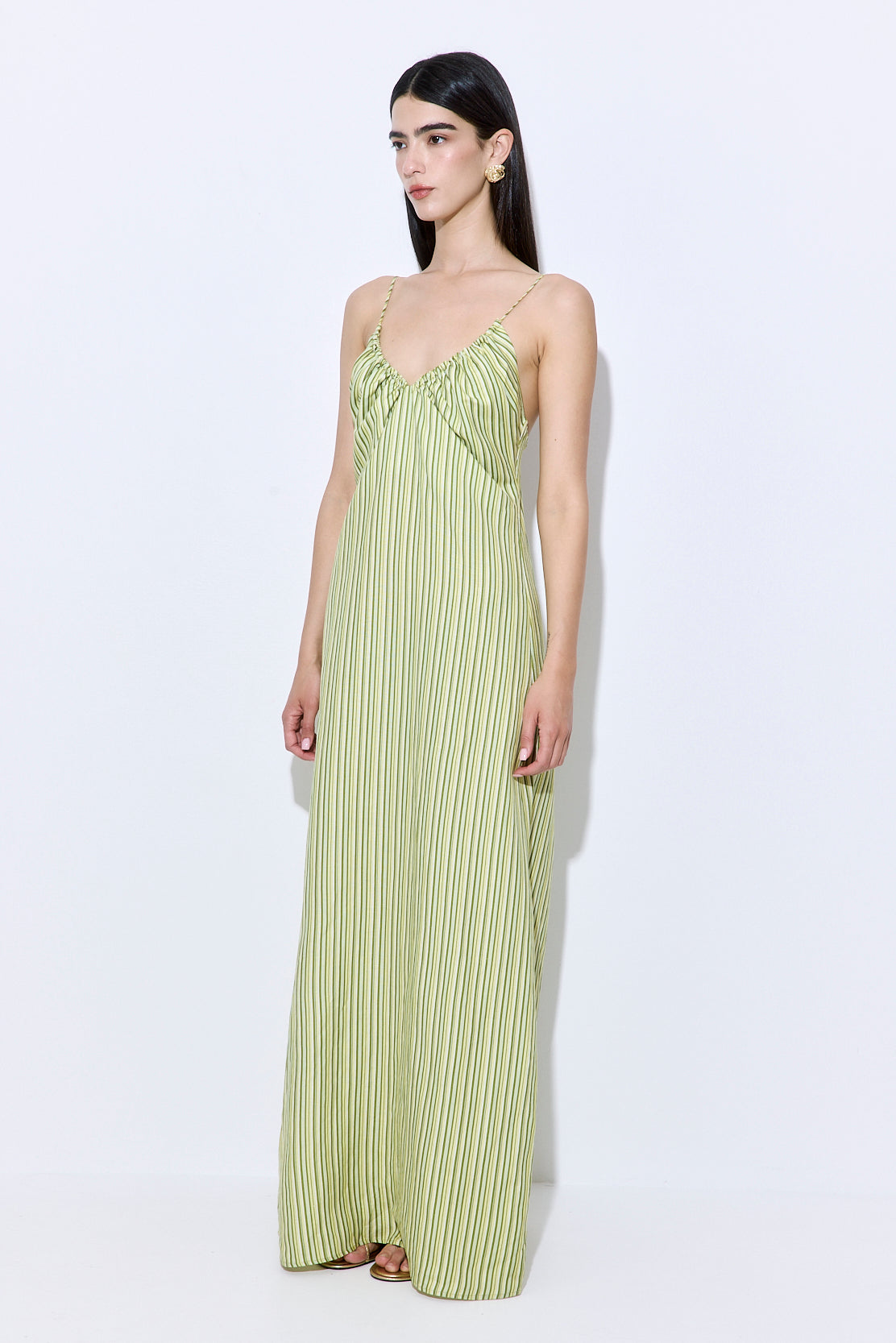 Gathered Neck Linen Maxi Dress