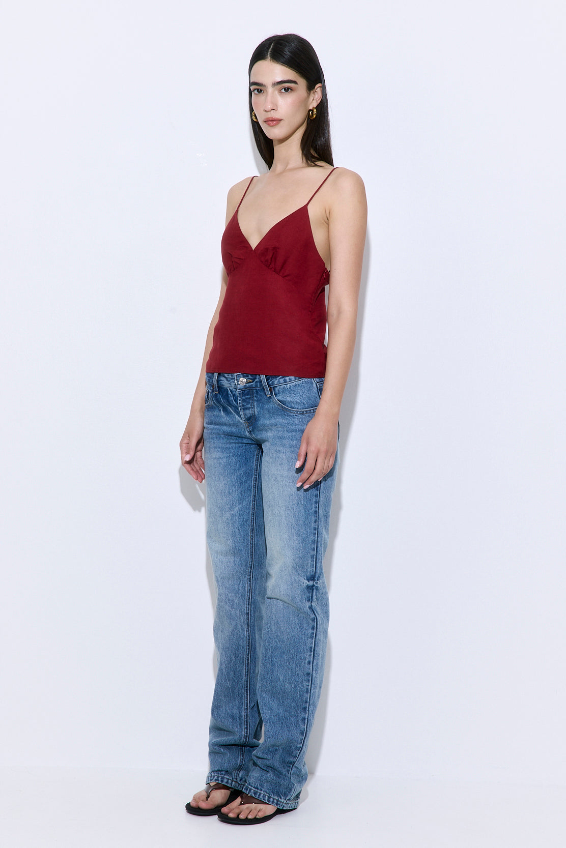 Gathered Neck Linen Camisole