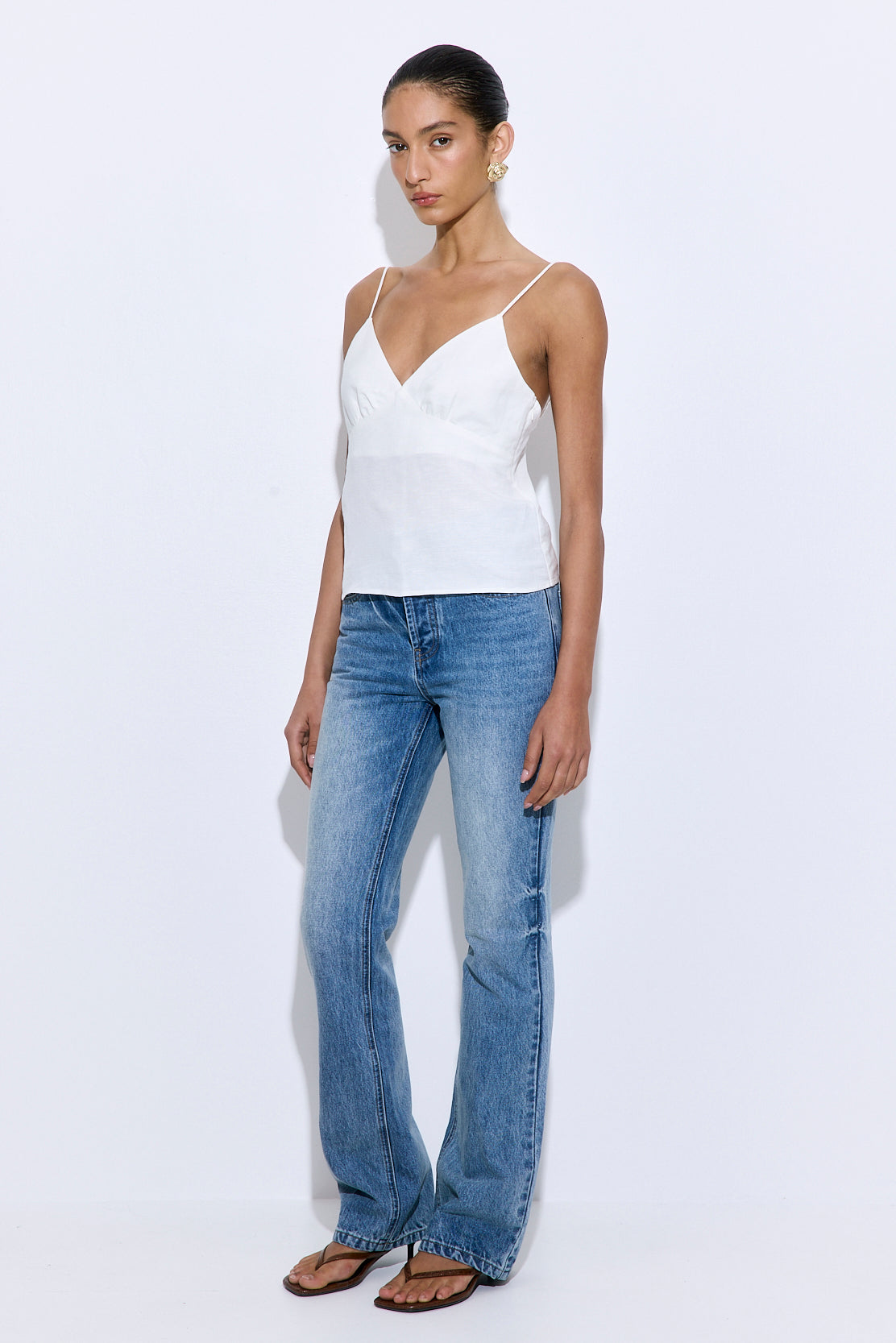 Gathered Neck Linen Camisole