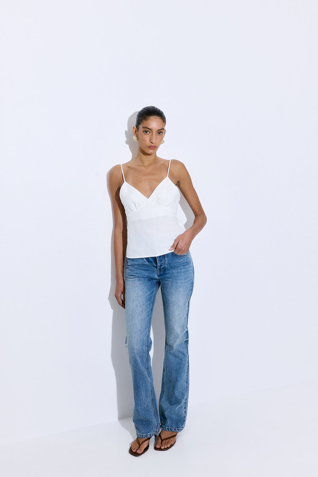 Gathered Neck Linen Camisole
