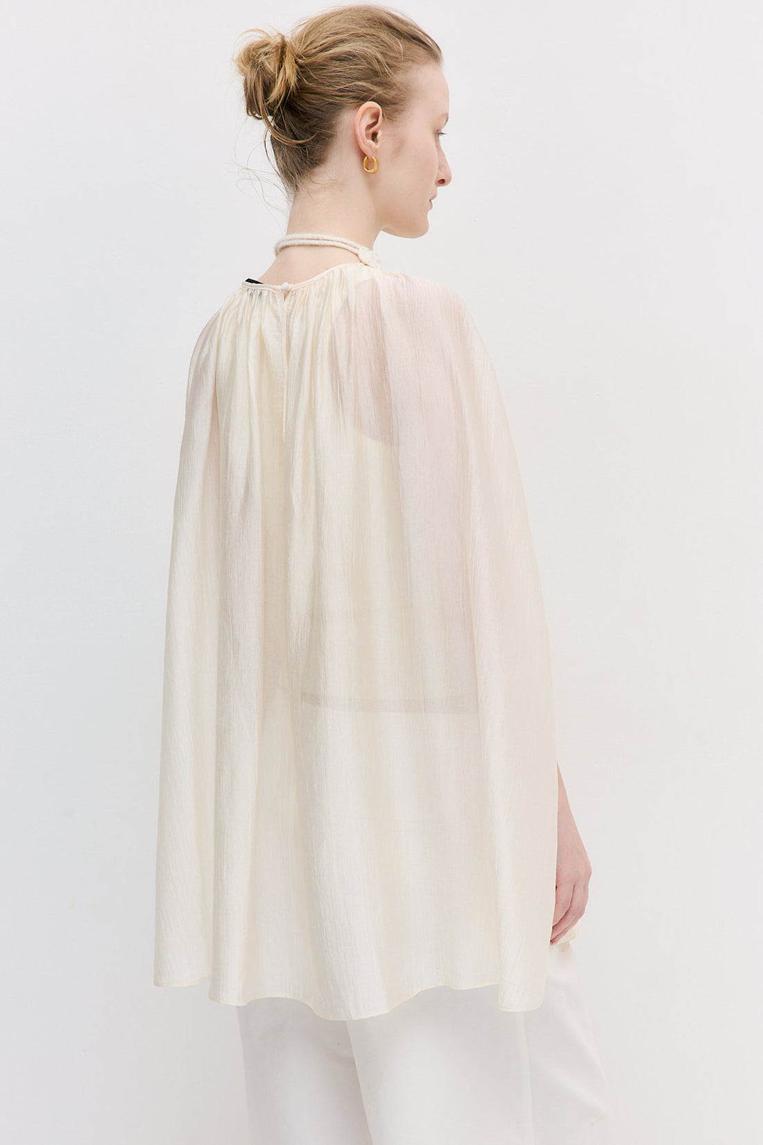 semi sheer chiffon layered dress with cloak Semi-Sheer Chiffon Layered Dress With Cloak
