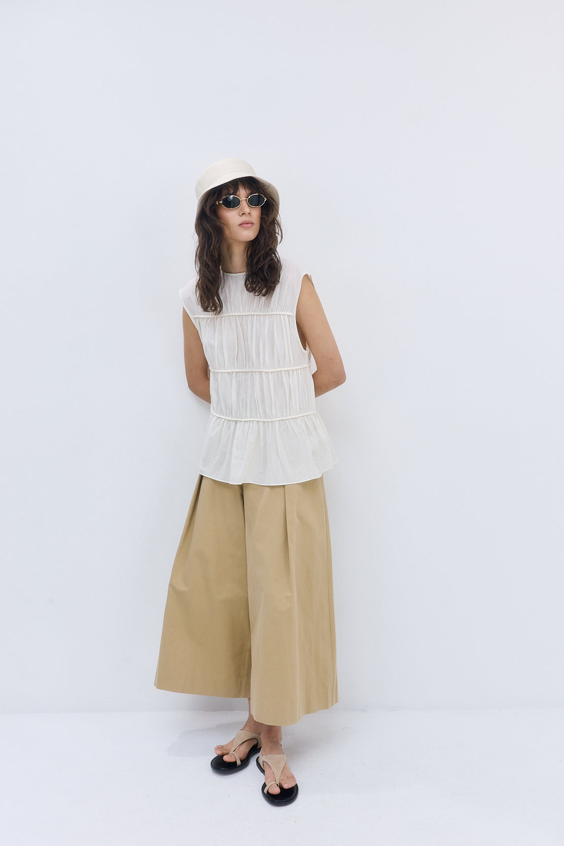 Semi Sheer Sleeveless Pleated Top