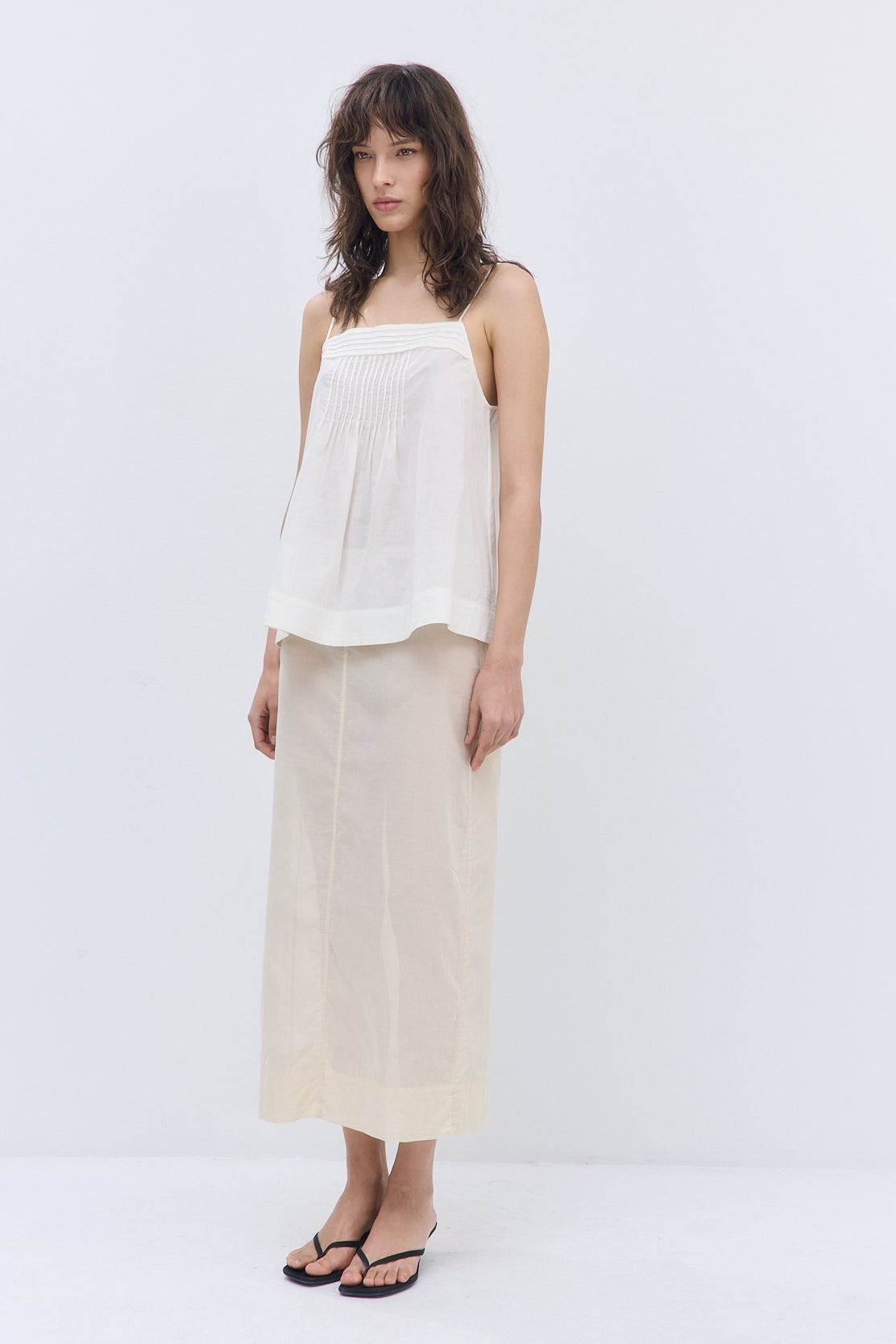 Semi Sheer Pleated Flowy Tank Top