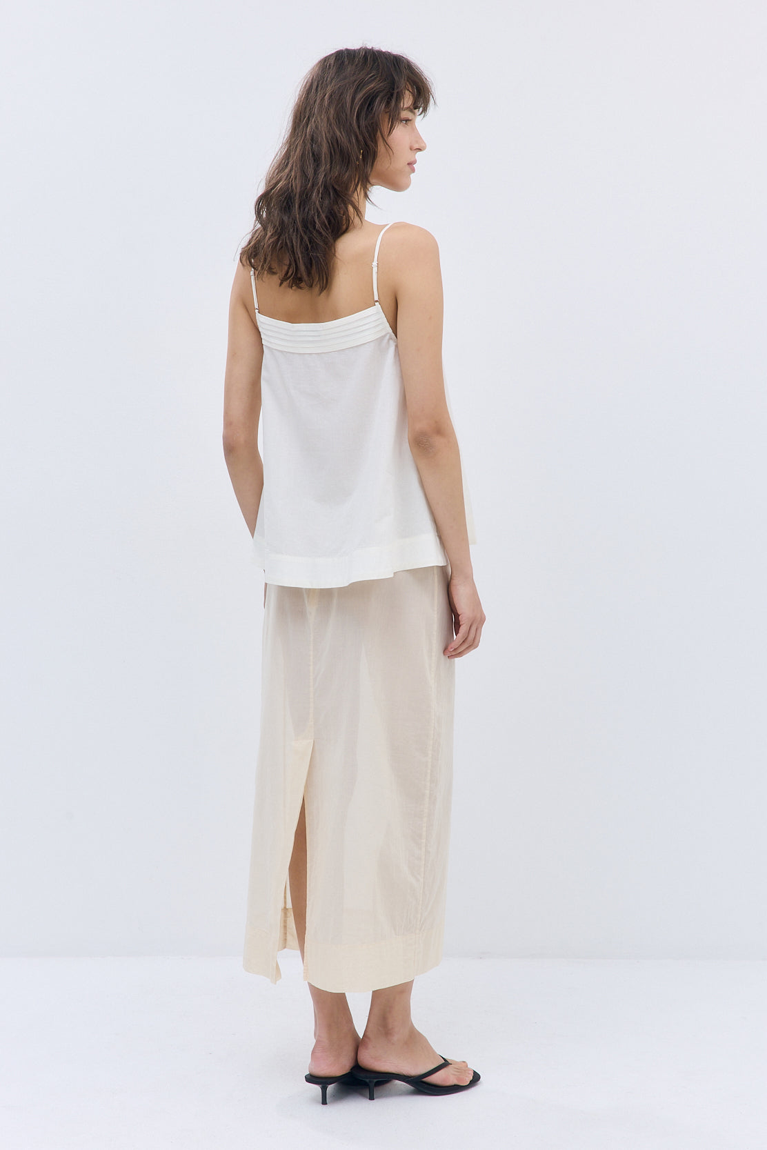 Semi Sheer Pleated Flowy Tank Top
